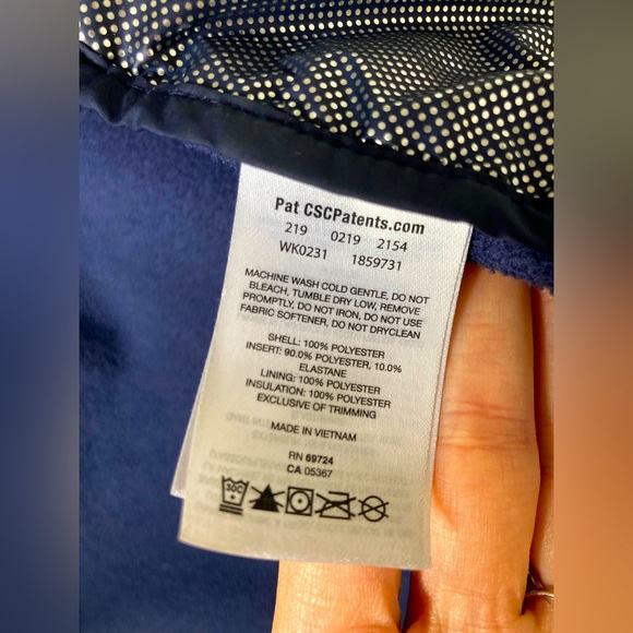 Columbia Navy Blue Mid thigh length Puffer Jacket lightweight contoured fit XS - Picture 8 of 14